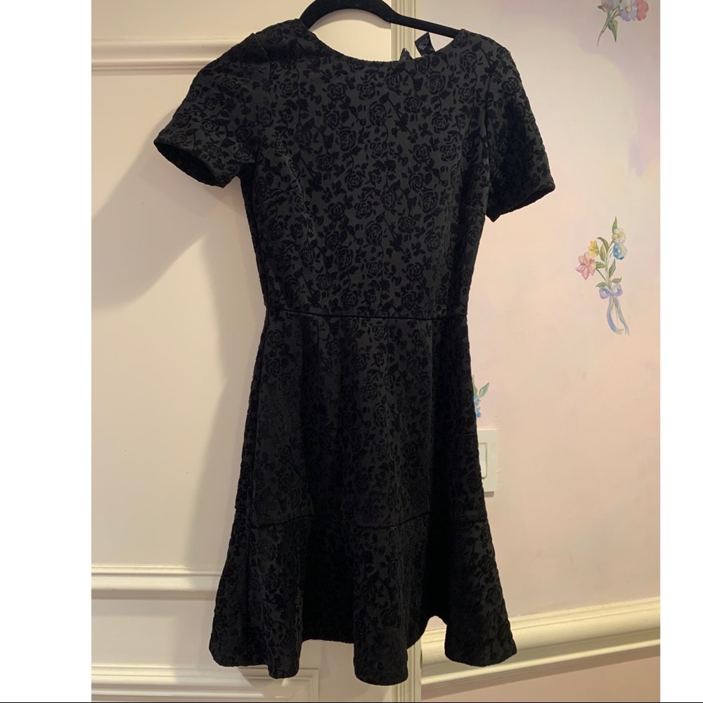 Aqua Black Dress Velvet Floral Detail